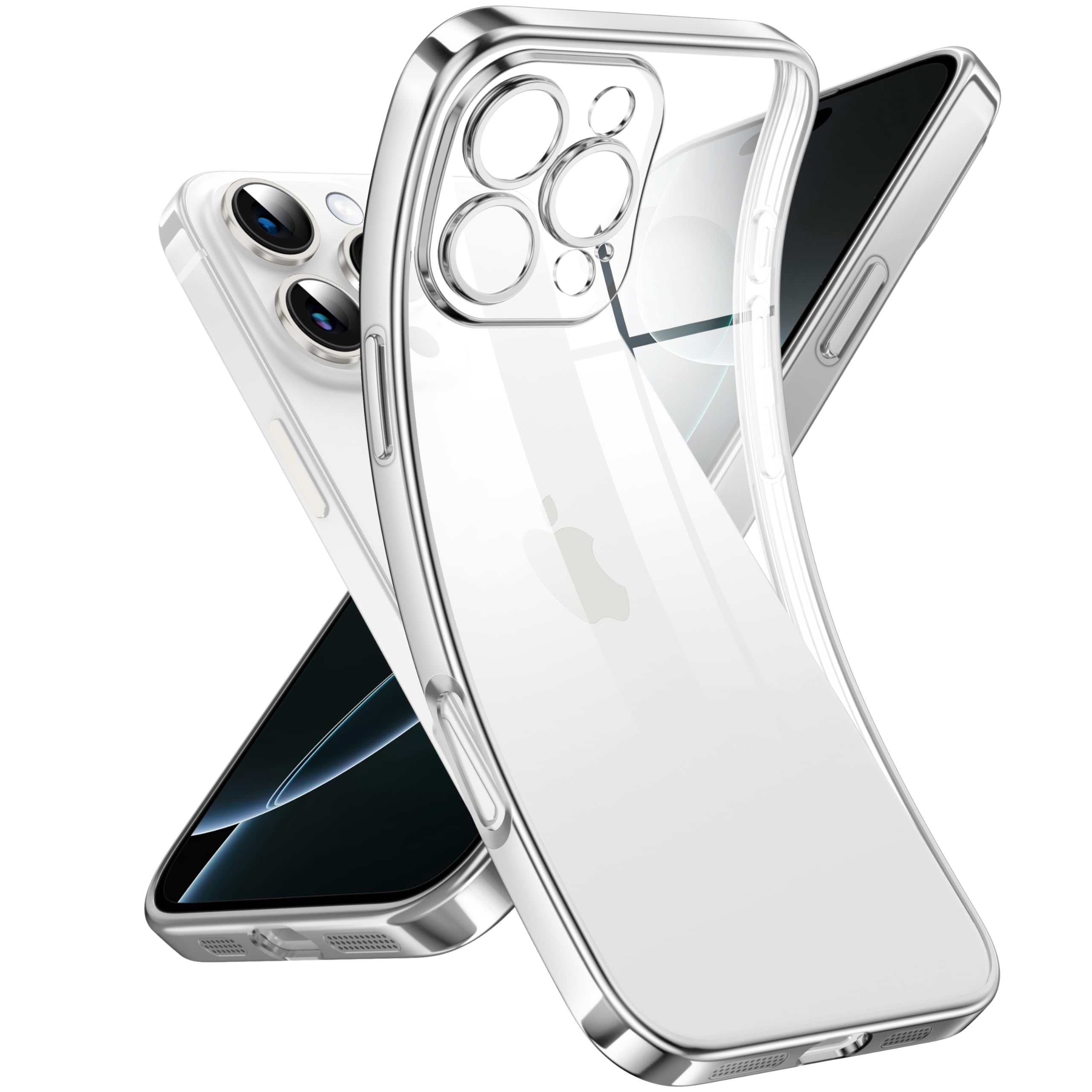Supdeal Crystal Clear Case for iPhone 16 Pro, [Not Yellowing] [Camera Protection] [Military Grade Drop Tested] Transparent Shockproof Protective Soft Silicone Slim Cover, 6.3 inch, Silver