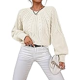 Dokotoo Womens Sweaters Crewneck Long Sleeve Cable Knit Chunky Sweater Tops Fashion 2025 Fall Outifits