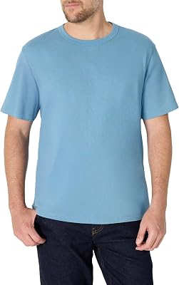 Camiseta de algodón Pesado de Ajuste Holgado para Hombre, Color Azul Polvoriento, Talla M