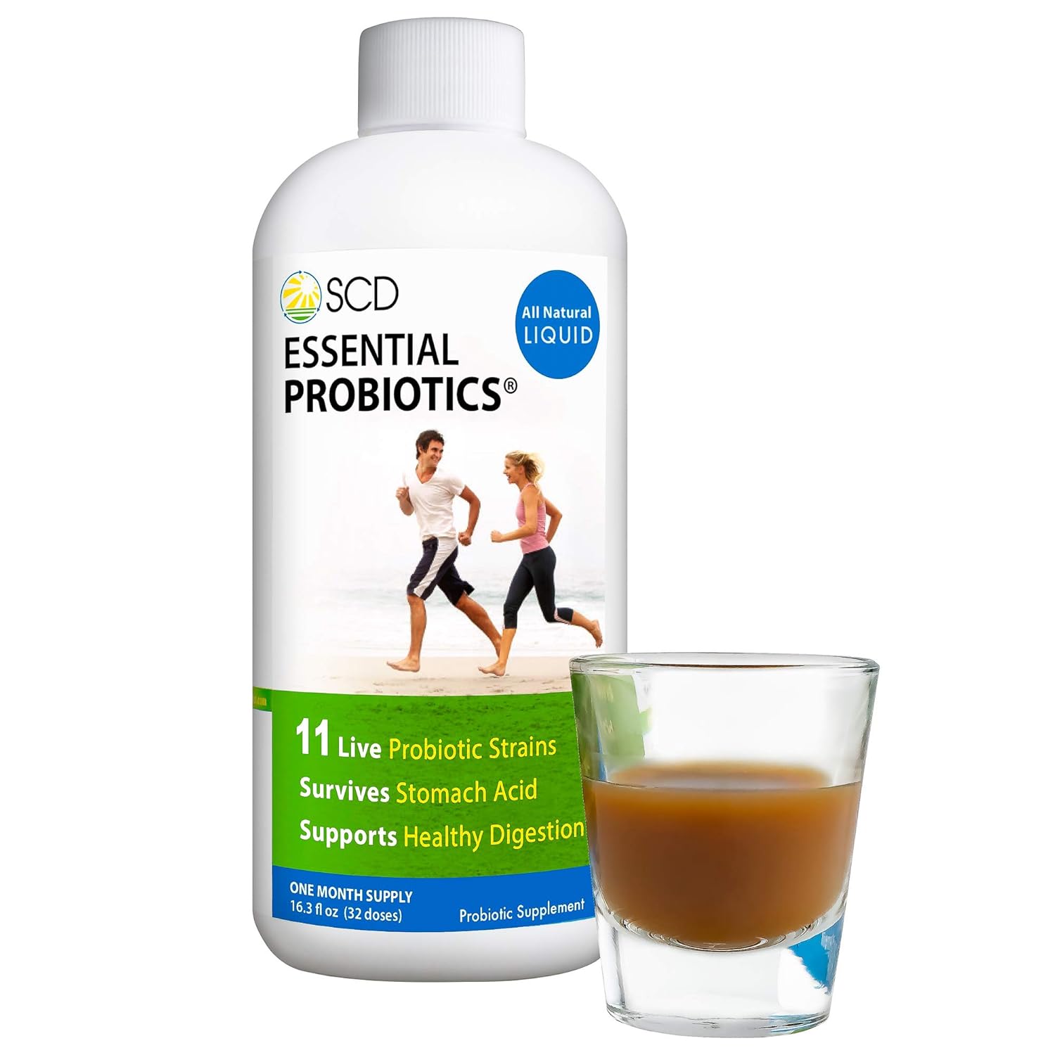 SCD Probiotics - Essential Probiotics with 11 Live Strains, Survives Stomach Acid, Promotes Regularity, Liquid Probiotic Supplement for Men, Women, Kids and Toddlers - 16.3 fl oz, 30 day supply