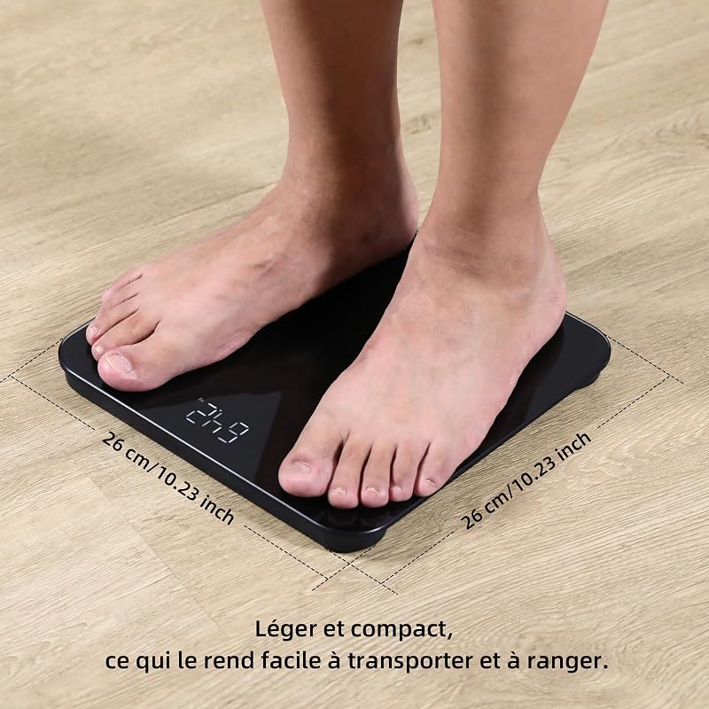 Balance Pese Personne Numérique, Haute Précision avec Affichage Lumineux, Technologie Step-On 5mm Verre Trempé, Haute Précision à 180kg/ 400lb