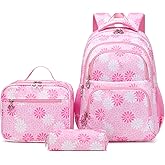 ZHIERNA Daisy Backpack for Girls Toddler Tie Dye Bookbag with Lunch Bag Preschool Simple Modern Backpack School 3pcs Set, Lightweight Elementary Book bag Girl(Pink)