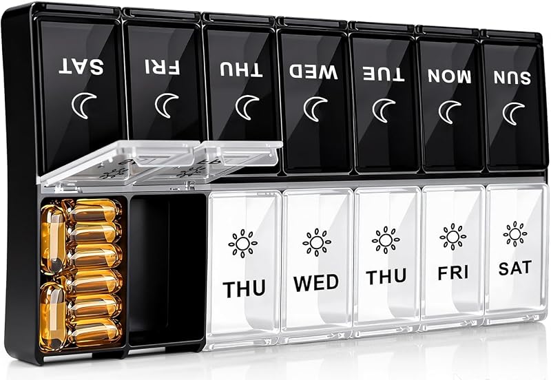 Mossime Weekly Pill Box 7-Day XL AM PM Organizer 14 Compartments Large