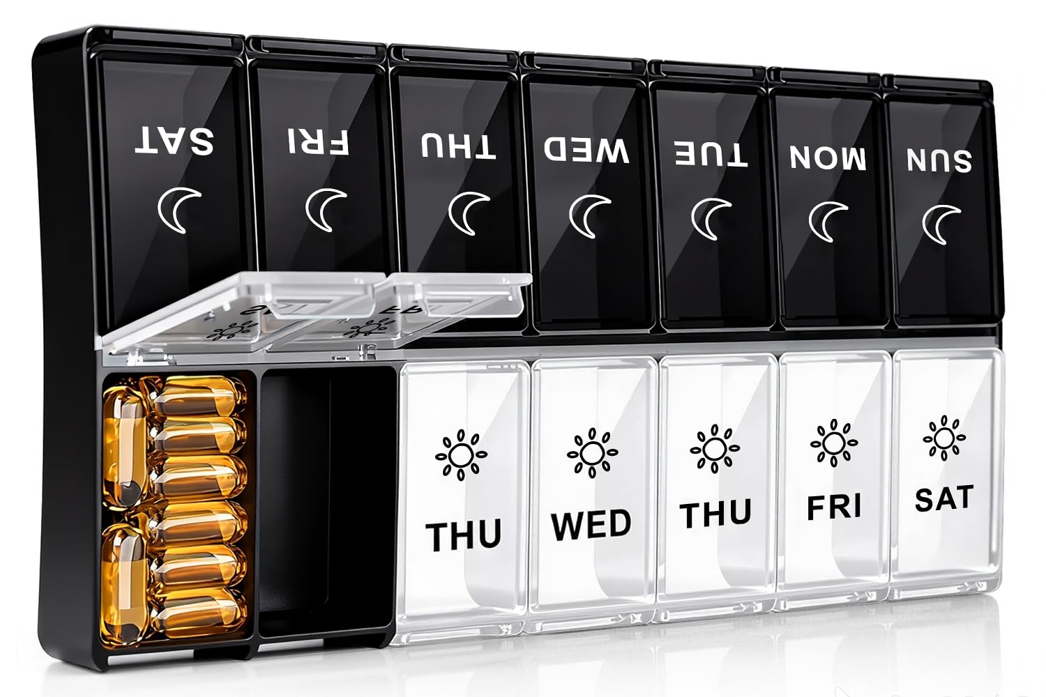Mossime Weekly Pill Box 7-Day: Large Pill Boxes 7 Day 2 Times A Day Daily Pill Organiser with 14 Compartments - XL Week Tablet Case Am Pm Medication Organizer for Vitamin Supplement