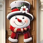 Vicenpal Winter Snowman Wooden Hanging Sign Farmhouse Rustic Christmas Door Welcome Wreath Decoration for Xmas Party Indoor Outdoor Home Wall Window Front Door Decor(Lovely Style)