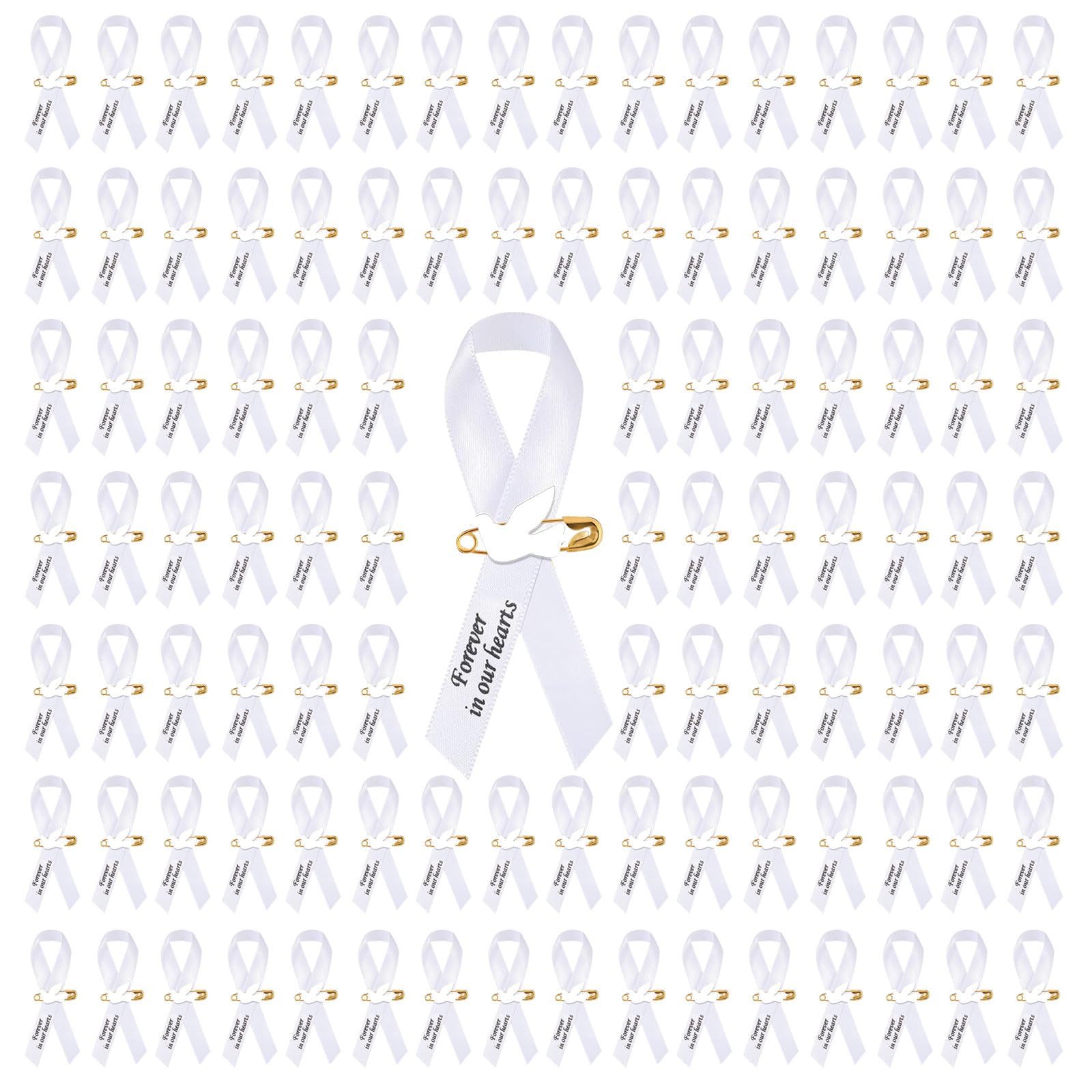 50Pcs Dove Funeral Ribbon White Memorial, Funeral Pins Classic Memorial Service Respect Meditation Ribbon Bow for Mourning Remembrance Day Event Favors