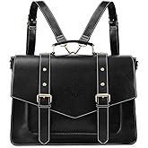 ECOSUSI Backpack for Women Briefcase Messenger Laptop Bag Vegan Leather Satchel Work Bags Fits 15.6 inch Laptops, Black