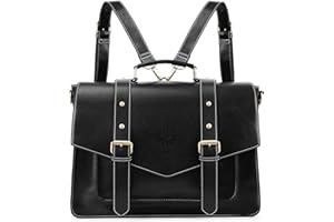 ECOSUSI Backpack for Women Briefcase Messenger Laptop Bag Vegan Leather Satchel Work Bags Fits 15.6 inch Laptops, Black