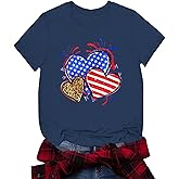 Patriotic Shirts July 4th Shirts for Women American Flag Heart T-Shirts USA Fourth of July Casual Tee Top