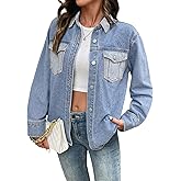 Sidefeel Women's Jean Jacket Oversized Boyfriend Shacket Button Down Long Sleeve Trendy Tonal Wash Denim Jackets