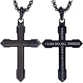 GTMJ Wooden Cross Necklace for Men, Stainless Steel, Black, 24-26 Inch Adjustable Box Chain, Military Theme