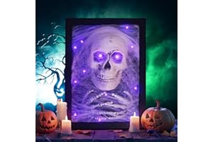 MOCKGVY Halloween Wall Decor Indoor, Skulls Halloween Decor, Light Up Wall Skull Gothic Decorations Spooky Head Hand Ghostly Gauze Purple Lights Glow Indoor Decoration Home Horror Wall Table Art Party Favor