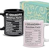 Palasarkaaa Grandma Grandpa Nutrition Facts 11oz Coffee Mugs Set, Grandparents Christmas Birthday Thank You Mothers Day Fathers Day Pregnancy Announcement Gifts for Grandparents from Grandchildren