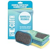 E-Cloth Essential Starter Pack, Reusable Cleaning Cloth Kit | Window, Glass, &amp; Kitchen Cleaning Towels, Washing up Pad, Streak Free &amp; Shiny Finish, Cleans with Just Water
