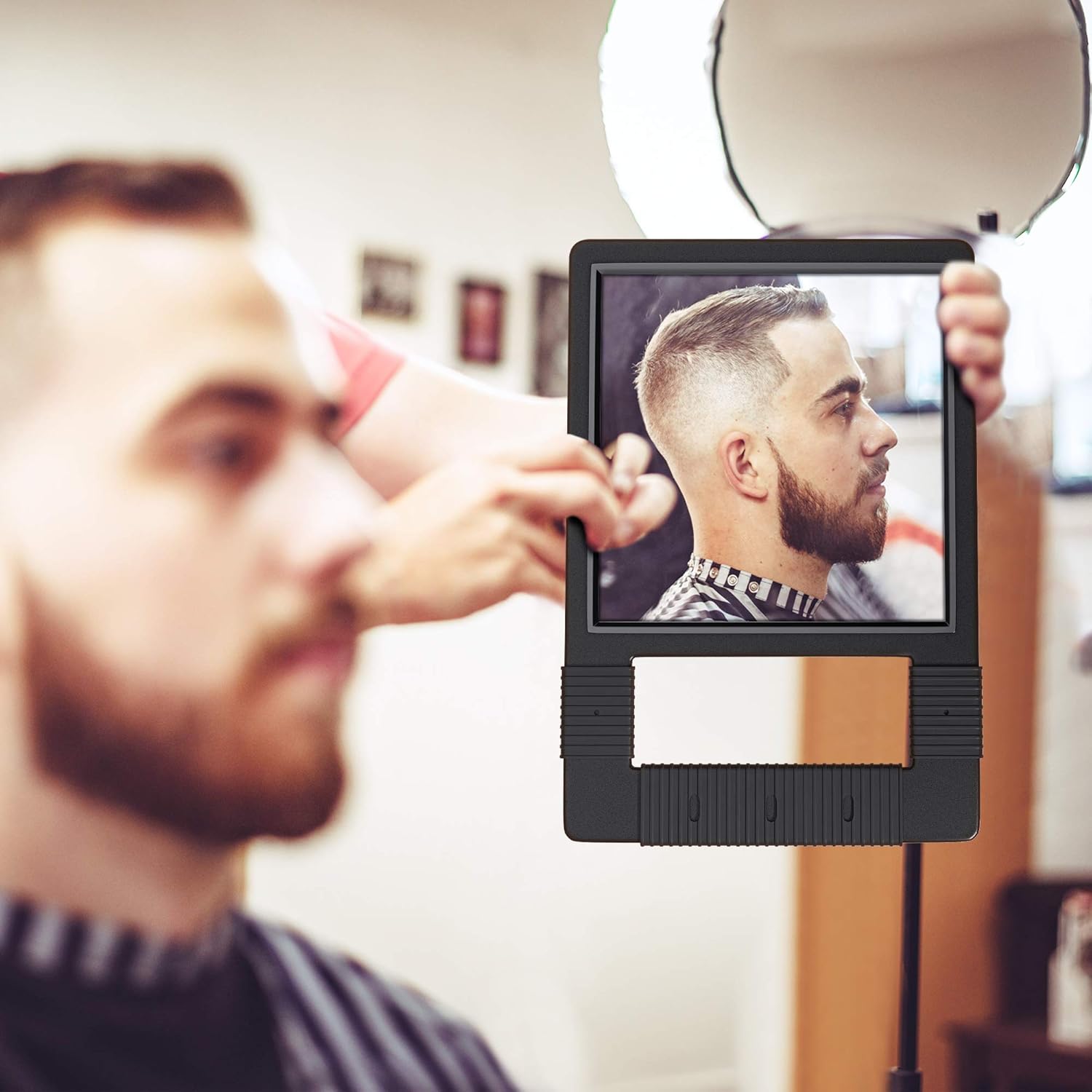 TASALON Hand Mirrors with Handle - Unbreakable Hand Mirror - Unbreakable Handheld Mirror with Silicone Handle for Barber Mirror, Salon Mirror, Makeup Mirror or Shower Mirror, Hand Held Mirror - Black: Kitchen & Dining