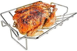 BYLEEY Stainless Steel V Rack for Roasting Turkey, Poultry Roaster Rack for Smoking and Grilling - Multi-use BBQ Rib Rack for Green Egg - Easy to Clean, Non-toxic, Dishwasher Safe, 13.7x10x4.7Inch