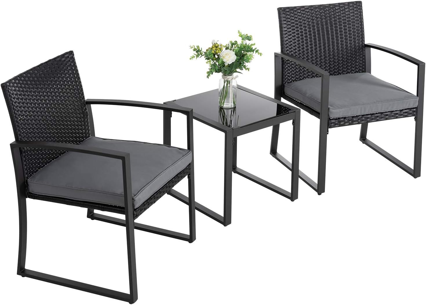 Walsunny 3 Pieces Patio Set Outdoor Wicker Patio Furniture Sets Modern Bistro Set Molded Rattan Chair Conversation Sets With Coffee Table For Backyard And Bistro Blue Patio Furniture Accessories Bistro Sets