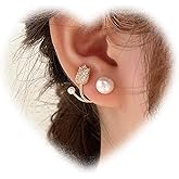 W WEILIRIAN Bohemian Flower Pearl Jacket Earrings Vintage Pearl Earrings Crystal Flower Earrings Gold Pearl Stud Earrings Rhinestone Tulip Earrings Pearl Front Back Earrings Jewelry for Women