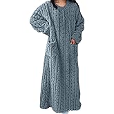 Women's Flannel Nightgown Fuzzy Fleece Cozy Plush Warm Winter Pullover Loungewear Sleepdress O Neck Nightdress