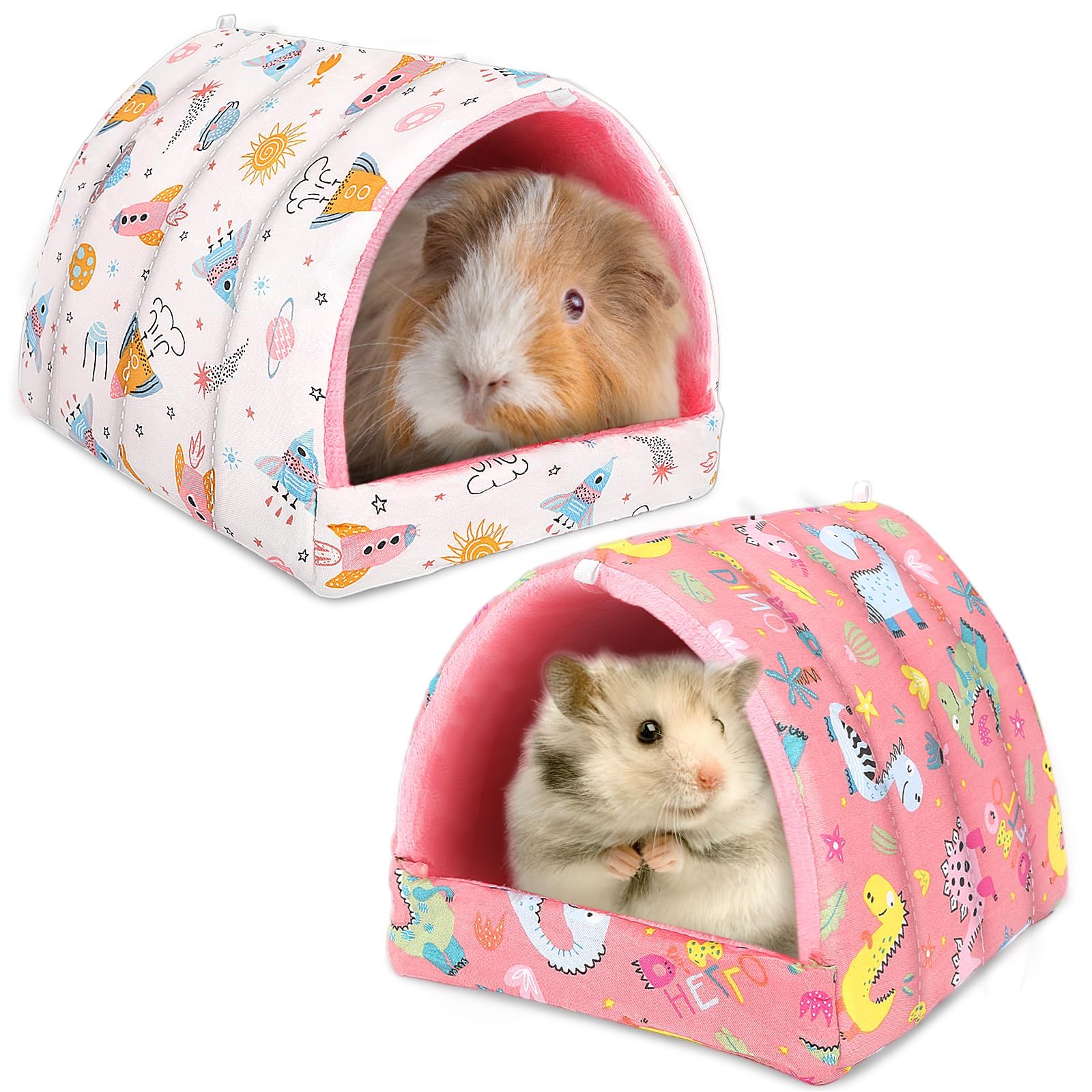 UPINS Guinea Pig Bed, Washable Guinea Pig Hideaway, Small Animal House, Cage Accessory for Dwarf Rabbits, Chinchillas, Hamsters, Hedgehogs, Ferrets, Bearded Dragons and Rats, 2 Pieces