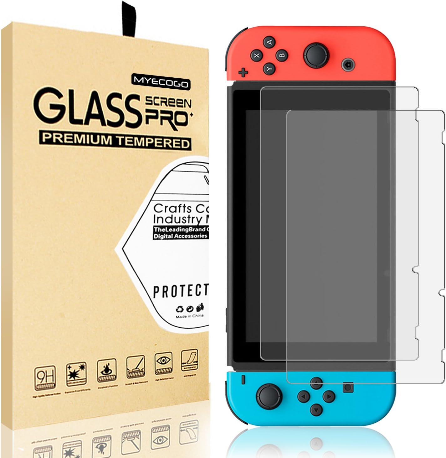 Nintendo Switch Screen Protector, MYECOGO Transparent HD Clear Anti-Scratch Glass 9H Hardness Tempered Glass Screen Protectors for Nintendo Switch 2017(2-Pack )