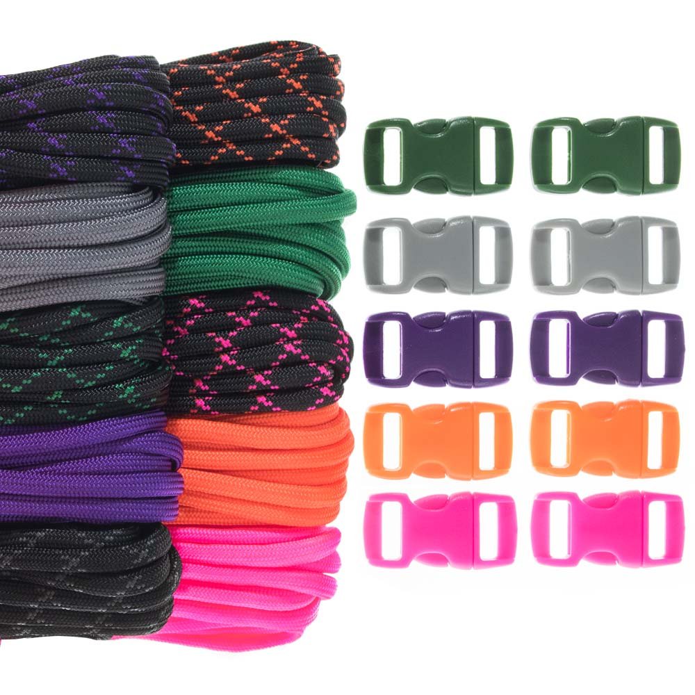 Paracord Planet 550lb Type III Paracord Combo Crafting Kits with Buckles (NEON X)