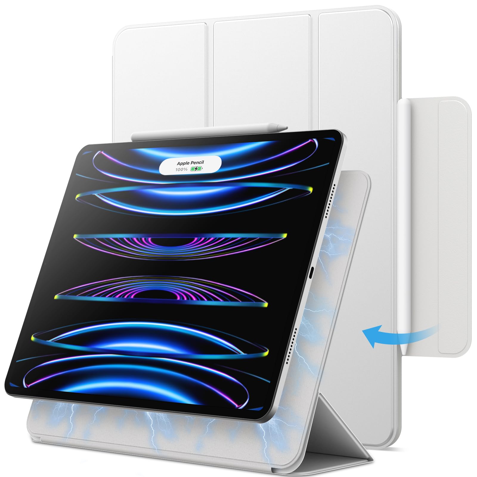 JETech Magnetic Case for iPad Pro 12.9 Inch 2022/2021/2020/2018 (6th/5th/4th/3rd Generation), Pencil 2nd Charging, Magnetic Attachment, Cover Auto Wake/Sleep (Silver)