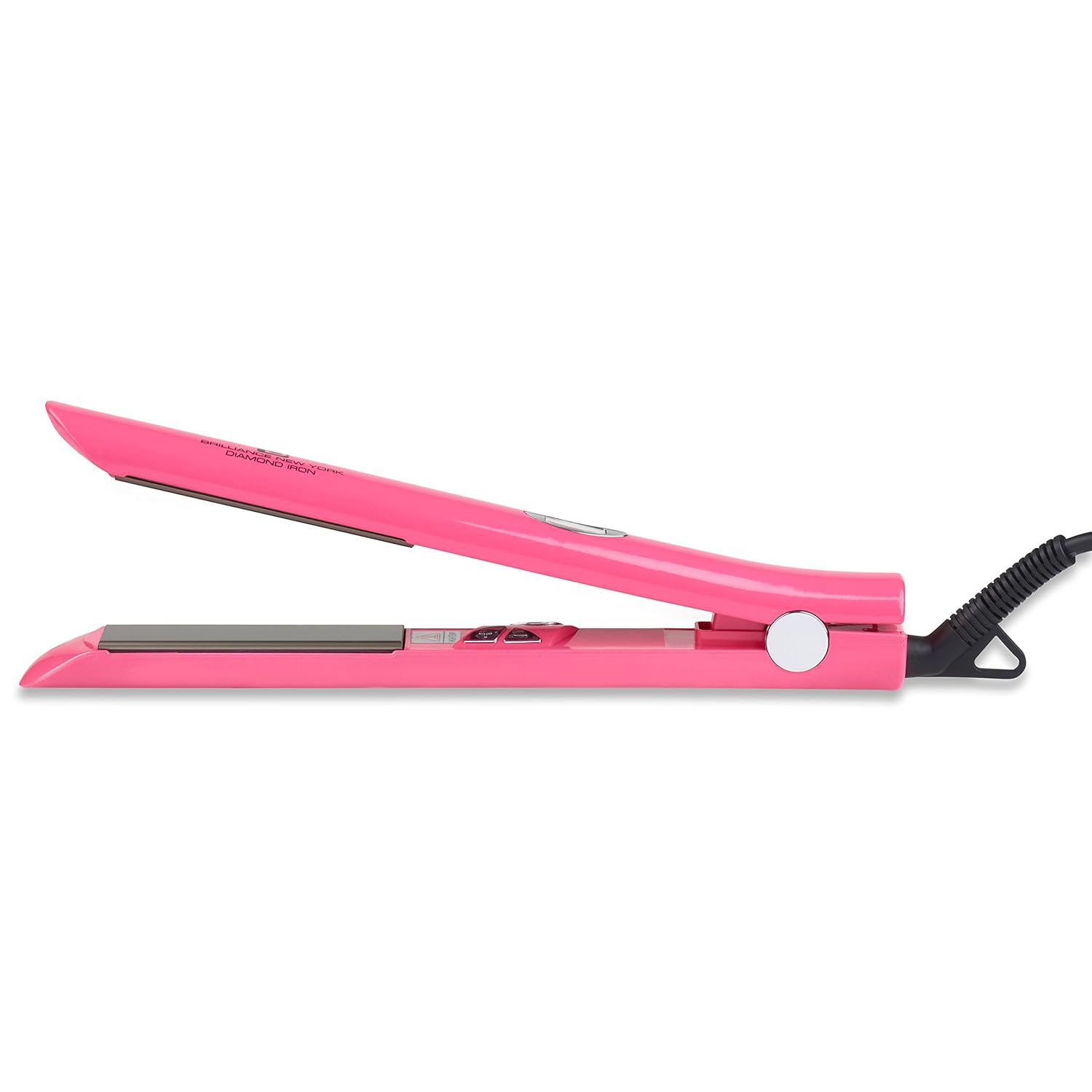 Brilliance New York - 1 Inch Pro Diamond Titanium flat iron - 2 in 1 Hair Straightener and Curler - Anti-Static, Frizz-Free ionic plates - Auto shut-off Dual Voltage flat iron w/LCD display (Pink)
