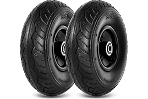 FEMORY 2-Pack 10" Solid Rubber Tire Wheel with 5/8" Bearings，centered hub，Carrying 600 Lbs,Heavy load wheels,for Carts,Dump Cart, Hand Truck, Wheelbarrow, Garden Wagon,4.10/3.50-4 universal replacements