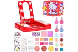 Hello Kitty and Friends Beauty Vanity Set with Light-Up Mirror, Includes Lip Gloss, Eyeshadow, Blush, Brushes, Nail Polishes, AA Batteries Not Included, Ages 3+, by Townley Girl