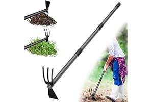 UIABOPZ Hoe Garden Tool, 45 Inch Garden Hoe Adjustable Long Handle, 2 in 1 Garden Hoe for Weeding, Stainless Steel Weeder Tool for Yard Long Handle, Gardening Hoe for Planting, Lossening, Digging