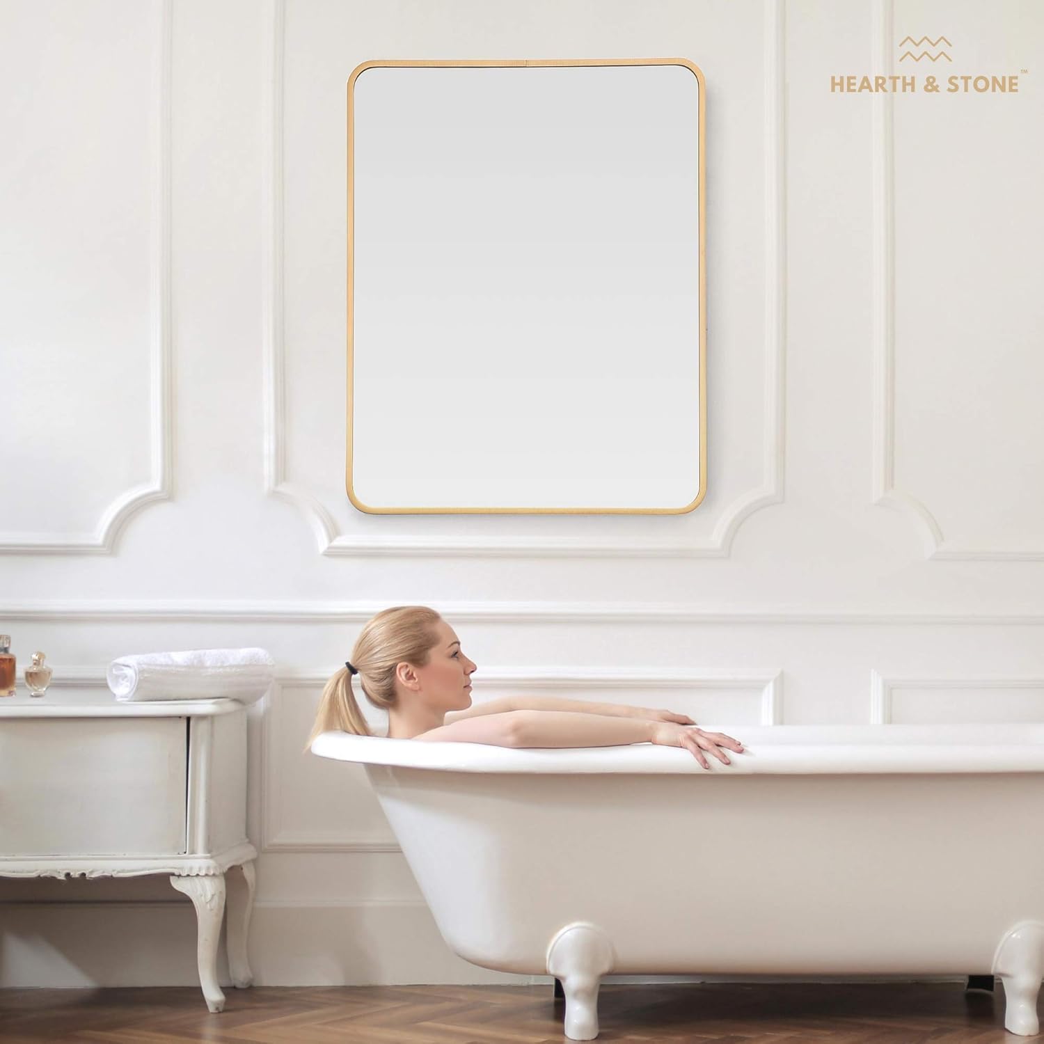 Hearth & Stone Gold Mirror, Bathroom Mirror for Vanity (Large Gold Framed Mirror) | Gold Wall Mirror, Gold Mirrors for Wall Decor Gold Vanity Mirror Gold Antique Mirror (Gold, Rectangle (22x28)): Furniture & Decor