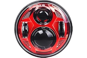 LUSGWUFAD 5-3/4 5.75 Motorcycle LED Headlight Compatible with Harley Davidson Dyna Street Bob Iron 883 Sportster Super Wide Glide Low Rider Night Rod Softail Custom Indian Scout Triumph Headlamp-Red