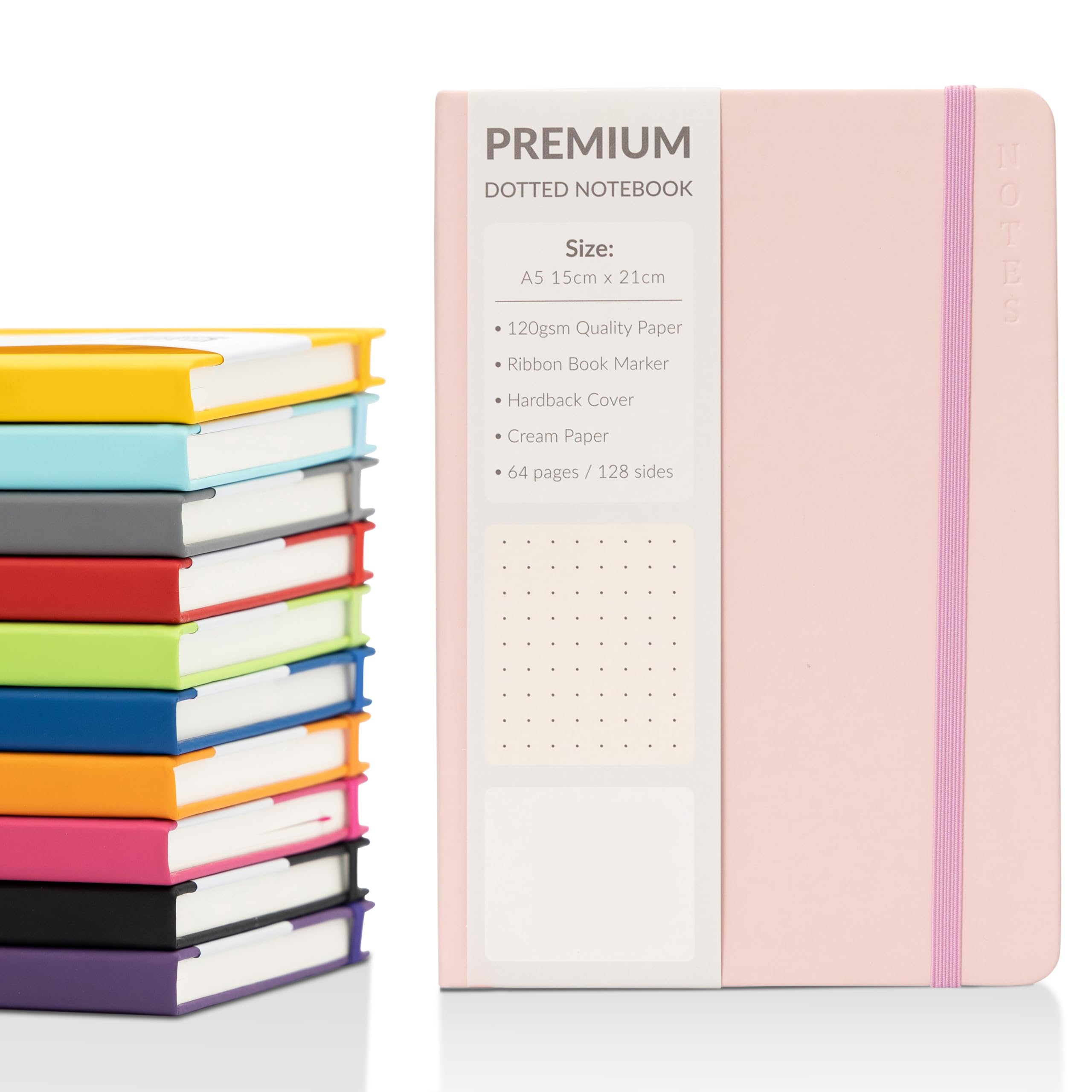 evelay A5 Notebook Dotted Journal with Faux Leather Hardback Cover and Premium 120gsm Thick Paper (128 Cream Pages, Baby Pink) — image 1
