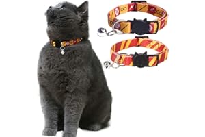 Coomour 2PCS Halloween Cat Collar Safely Breakaway Magic Stripe Pattern Adjustable Kitty Collars with Cute Bell for Cats Kitten (Red) Neck:7"-11"