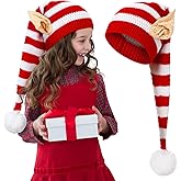 Funtery Christmas Knitted Elf Hats with Ears Crochet Long Santa Hats Beanie Elf Costume Accessories