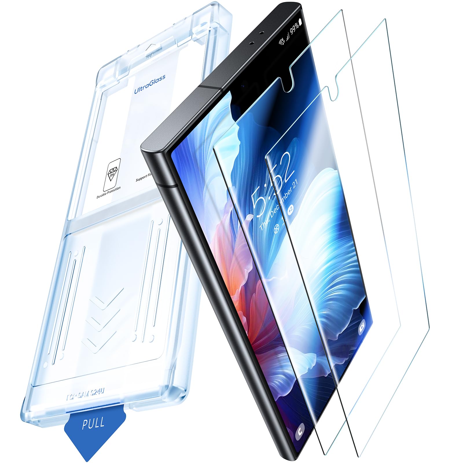 UltraGlass Unbreak Top 9H+ Glass for Samsung Galaxy S24 Ultra Screen Protector [Military Grade Shatterproof & Longest Durable] Screen Protector S24 Ultra Tempered Glass, Auto Installation, 2 Pack
