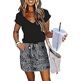 Womens Summer Dress Lantern Sleeve Square Neck Tie Front A-Line Double Layer Hem Mini Dresses