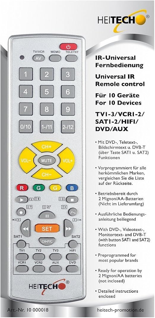 Heitech IR-Universal-Fernbedienung 10-in-1 passend: Amazon.de: Elektronik