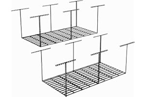 SunsGrove 2 Packs 4x8 Garage Overhead Storage Rack, Adjustable Heavy Duty Hanging Garage Storage Shelves, Ceiling Mounted Storage Racks, 750LBS Weight Capacity, 22"-40" Ceiling Dropdown, Black