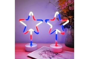 BHCLIGHT 2PK Red White and Blue Star Neon Lights Outdoor/Indoor, American Star Neon Sign Outside Battery Operated or USB Powered Waterproof LED Neon Light for 4th of July Independence Day Decoration Room Décor