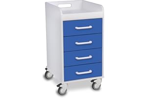 TrippNT 51080 Polyethylene Compact Locking Cart, 14" Width x 27" Height x 19" Depth, 4 Drawers, Global Blue