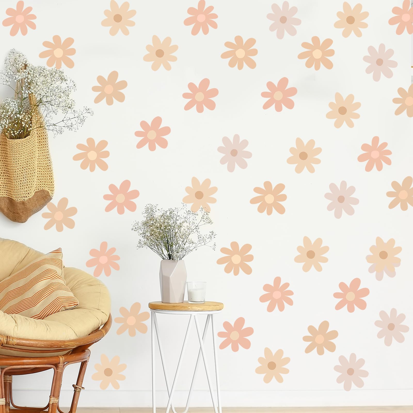 Photo 1 of BBTO Daisy Wall Decal Flower Vinyl Wall Decals Daisy Stickers Floral Decals Peel and Stick for Nursery Art Bedroom Living Room(Simple Style,Warm Color)