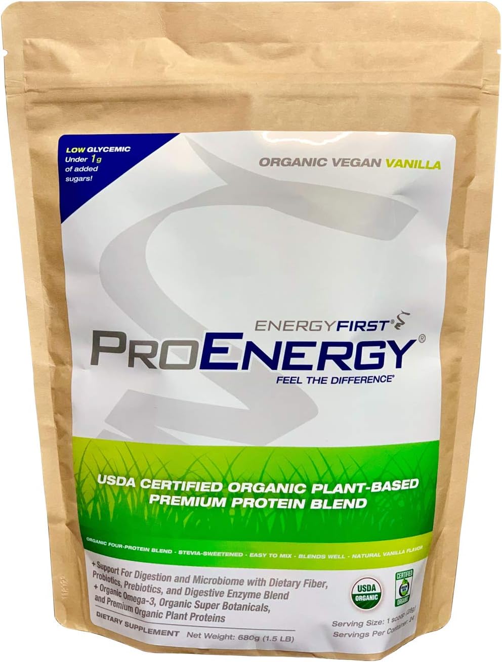 Proenergy Plant Based Protein Powder Blend - USDA Certified, Organic, Gluten-Free & Vegan - Vanilla Flavored - Plant Protein Powder with Pea, Chia, Pumpkin & Cranberry Seed by EnergyFirst