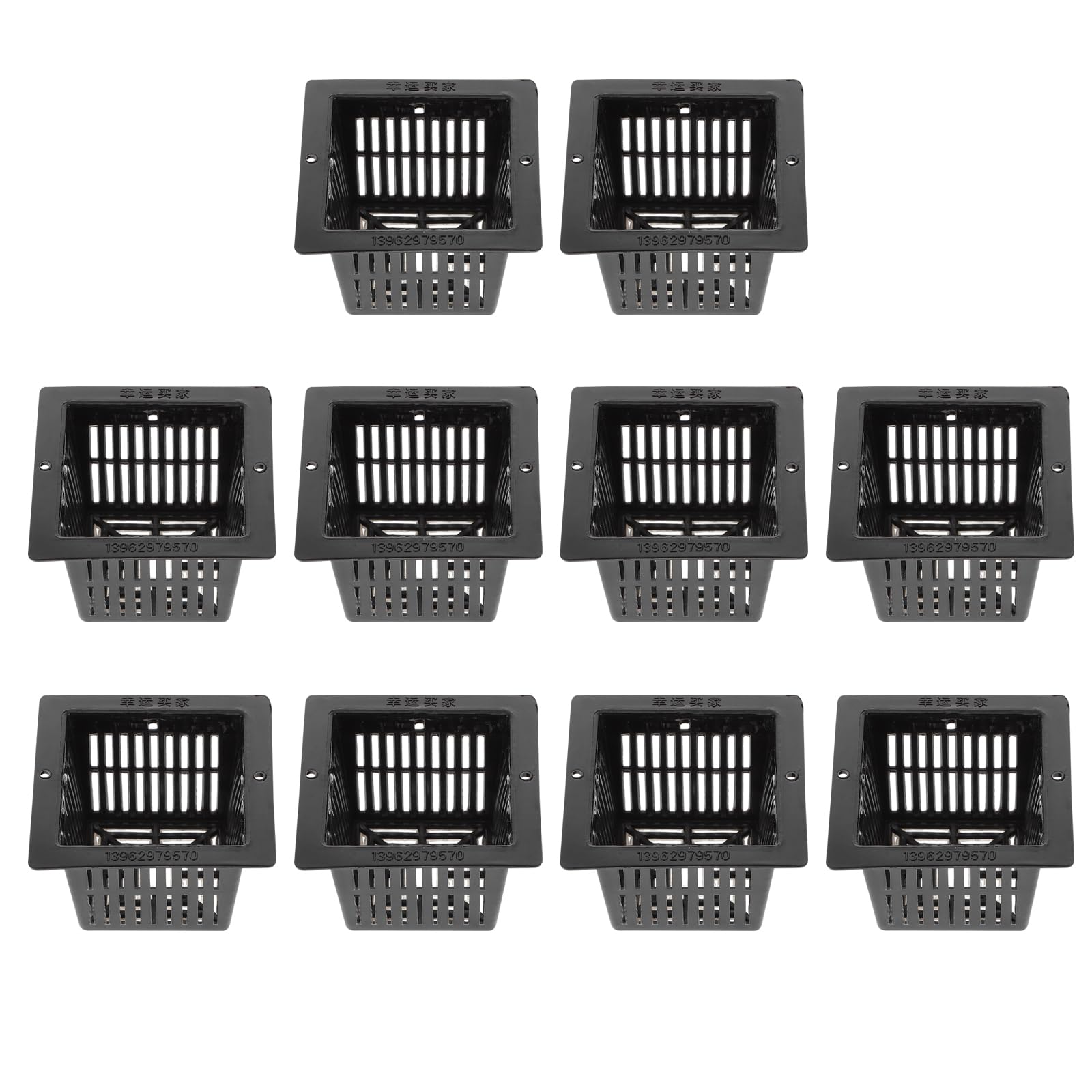 DOITOOL Square Planting Basket - Black, Soilless Culture, Slotted Mesh Net Pots - Aquaponics & Hydroponics - 10PCS