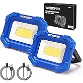 WORKPRO LED Work Light, Rechargeable Magnetic Work Lights with Stand, Portable 2000LM COB Flood Light for Camping, Fishing, Car Repair, Job Site Lighting, Hiking, 4 Modes, 2 Pack