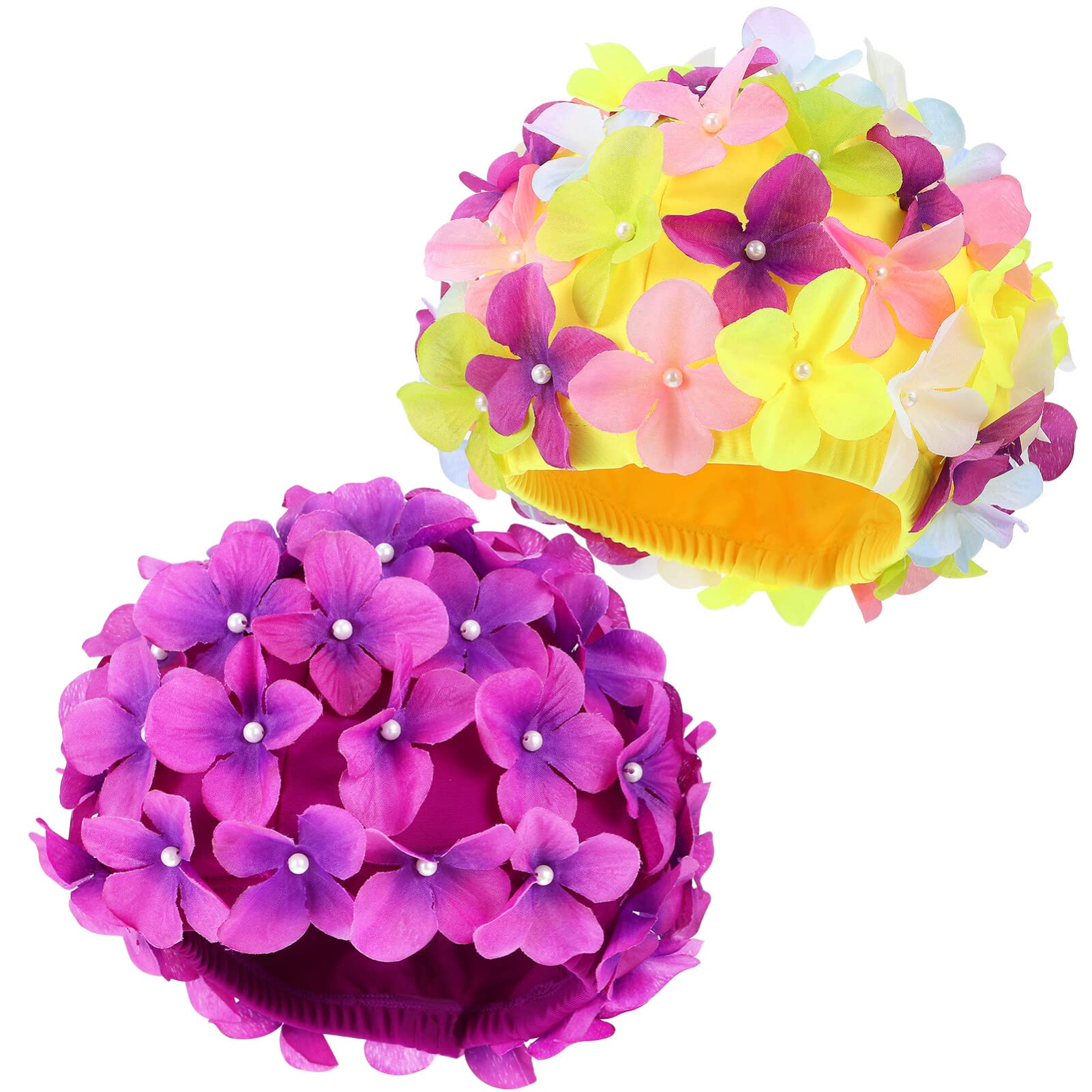 BESPORTBLE Swimming Caps Shower Hats, Petal Swimming Cap Three-Dimensional Flower Handmade Swimming Cap Reusable for Pool Bath Shower 2Pcs