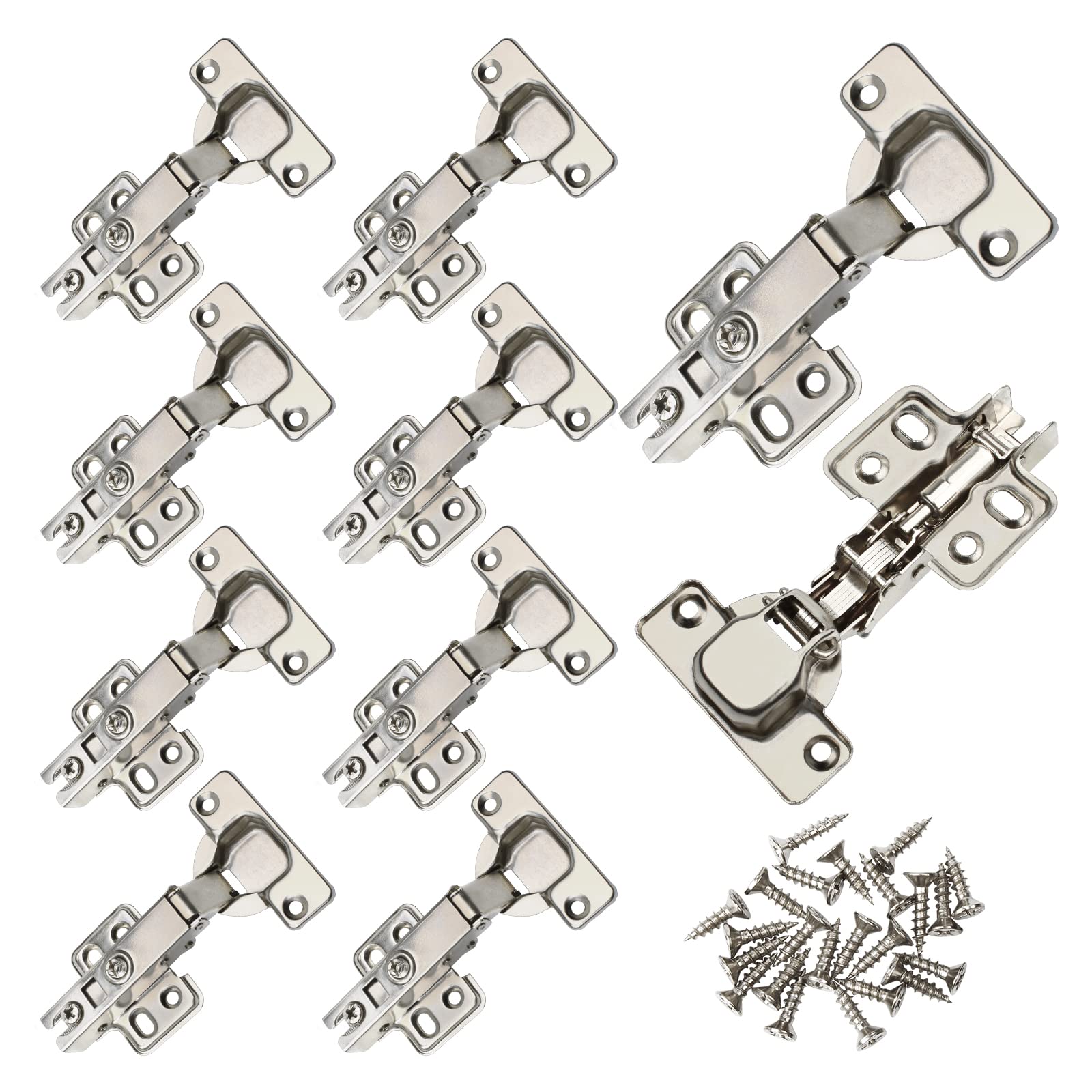CVIUYO 10 Pcs 35mm Soft Close Concealed Kitchen Cabinet and Wardrobe Door Hinges, 90-110 Degree Full Overlay with Screws