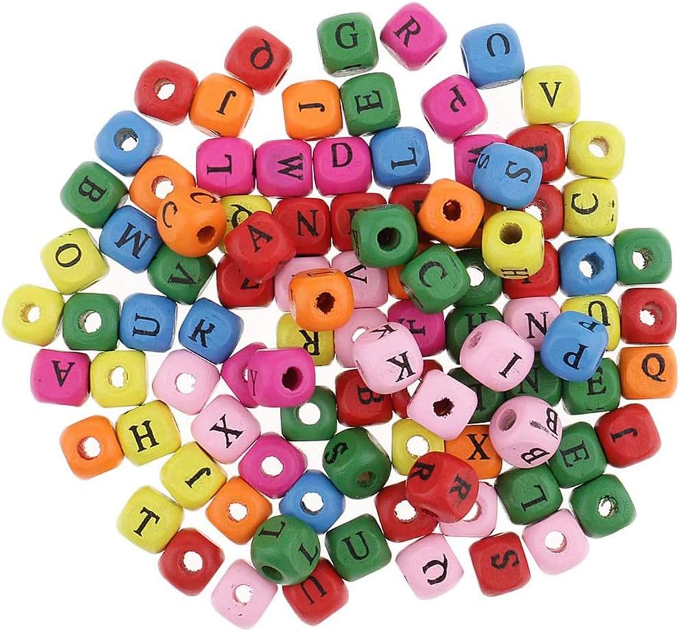 POFET 300pcs 10mm Wood Cube Letter Beads Square Wooden Beads for DIY Crafts Jewelry Making Kids Toys, Colors, 10 x 10 mm - Image 4