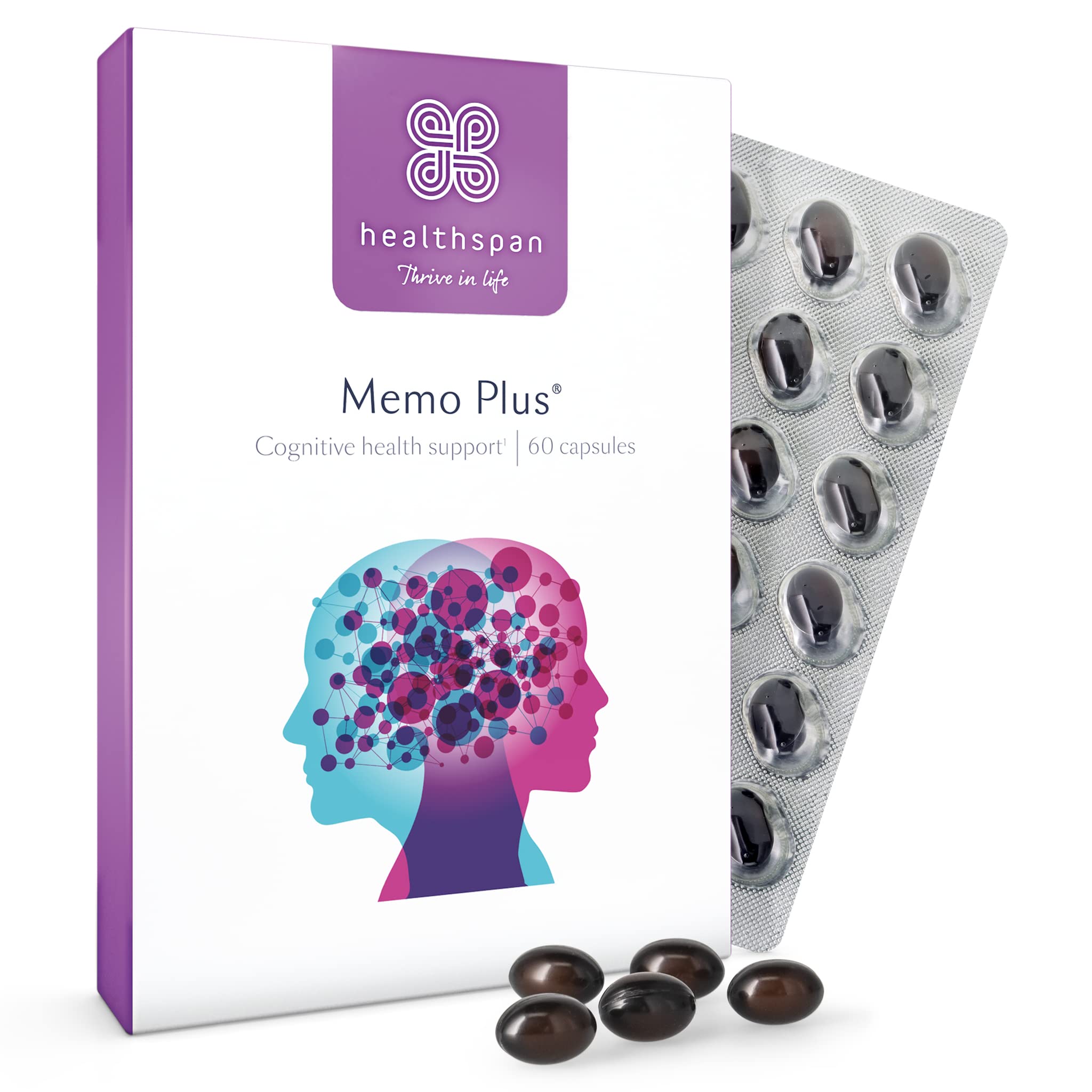 Healthspan Memo Plus (2 months' supply) | To support your brain Health & cognitive function | 350mg Advanced Phospholipid Complex | 179mg Omega 3 Fish Oil | 75µg Iodine | Friend of the Sea | One-a-day